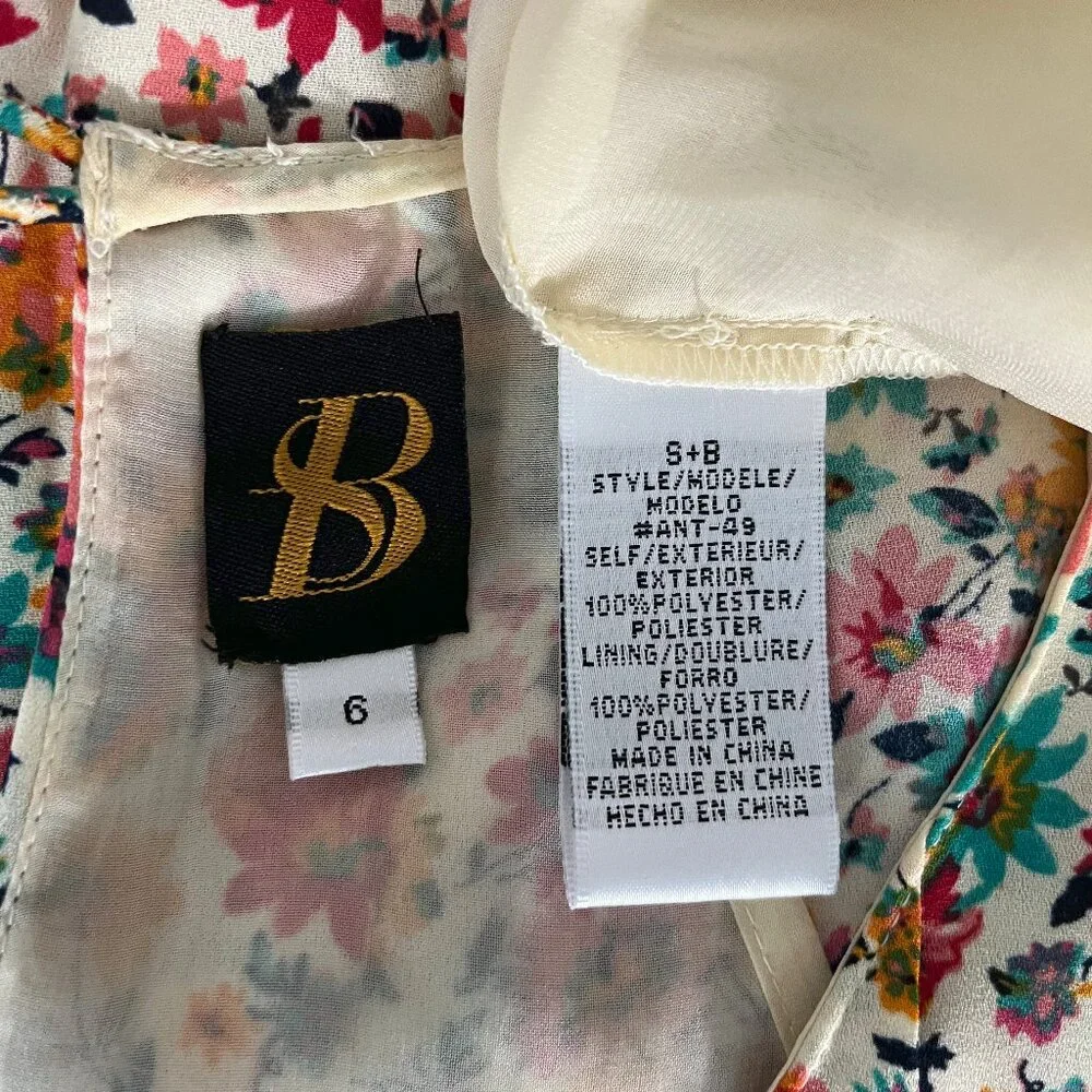 S+B two layer multi color sleeveless floral print dress, size 6 - Picture 6 of 6